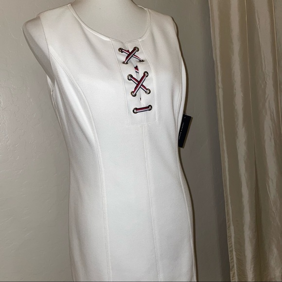 🎉HP🎉New! Tommy Hilfiger Pique Knit Lace Up Sheath Dress Ivy Womens Size 12🤍 - Picture 6 of 16